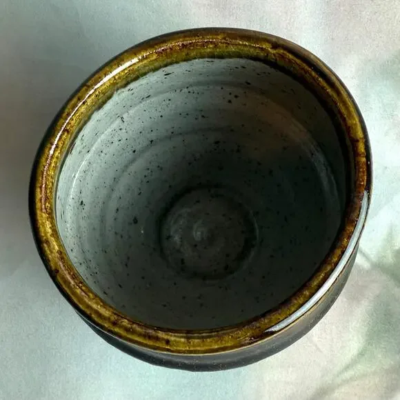 Vintage MCM Japanese Style Artisan Tea-Ware Stoneware Three Tea Cups & Bowl